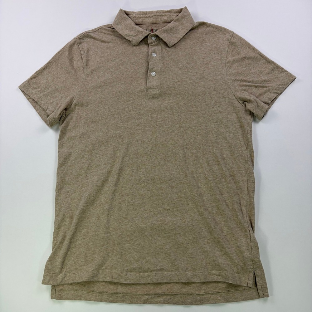 J.Crew Sueded Jersey Polo Shirt Mens Medium Tan Khaki Classic Fit‎ BW383